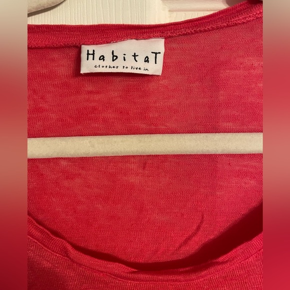 HABITAT 100% Linen Knit Top T-Shirt Women Small Red Short Sleeve 3/4 Sleeves - Picture 2 of 3